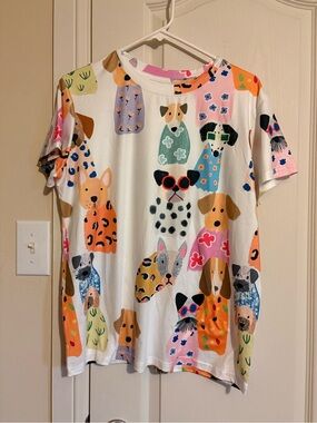SHEIN White Kids Tee with Colorful Dog Print
